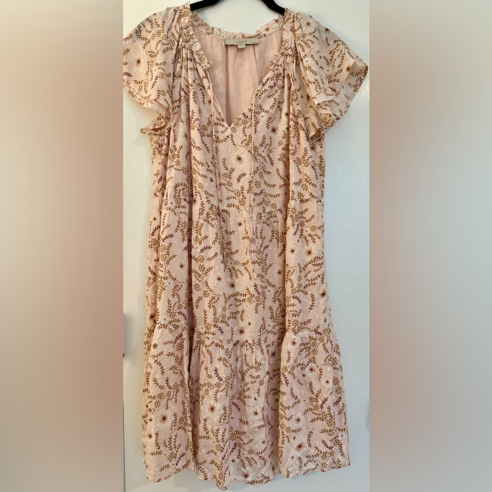 LOFT Neutral Tone Flutter Sleeve Dress